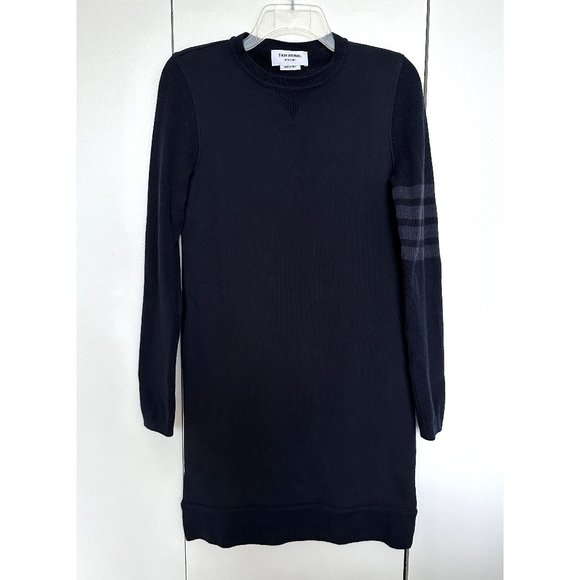 Thom Browne Navy Classic Loopback Tonal 4 Bar Sweater Dress Sweatshirt Terry 40 - Picture 3 of 15
